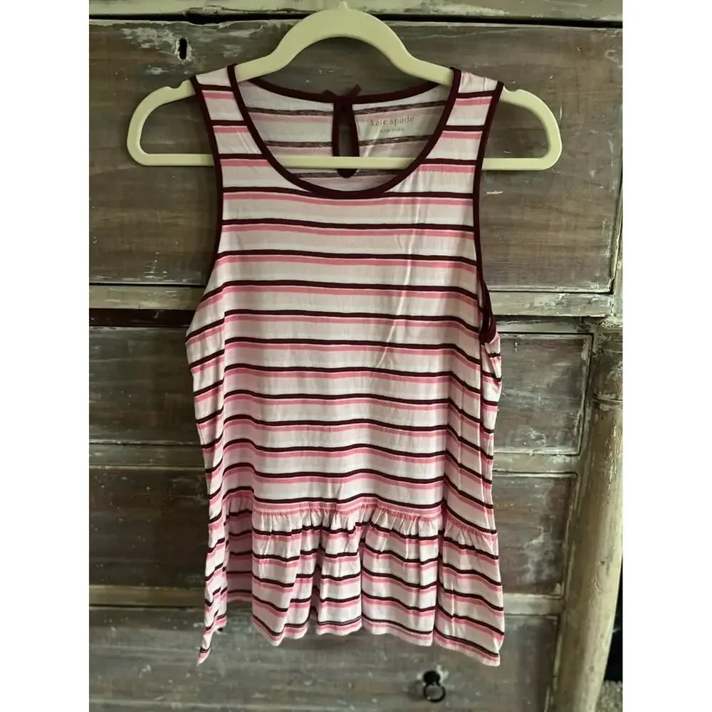 Kate Spade Striped Peplum Tank Top Small Pink Red Sleeveless Casual Summer